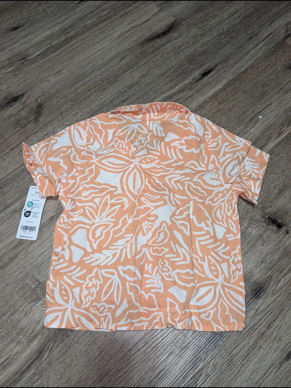Carter's Boys 18M Orange Tropical Linen Cotton Button-Up Short Sleeve Shirt